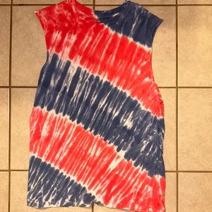 No Boundaries, Red Blue and White Tie Dyed Cut-Off Men’s Tank Top, Size Medium